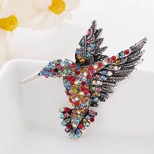 Hummingbird Multicolor Silver Brooch